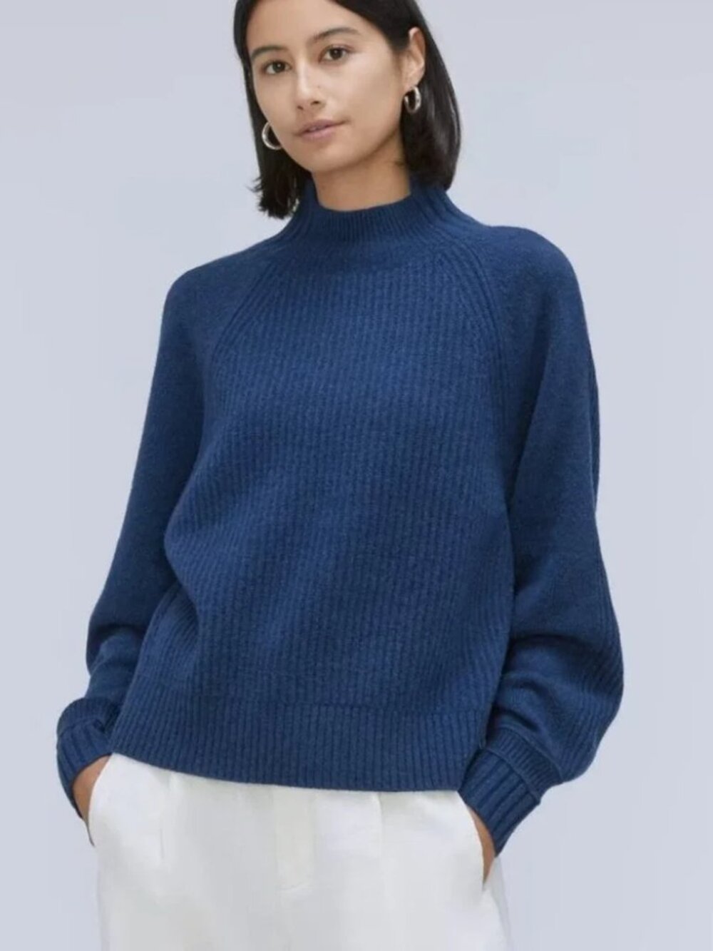 Everlane The Cashmere Ribbed Turtleneck Sweater in Heather Blue Women New Small